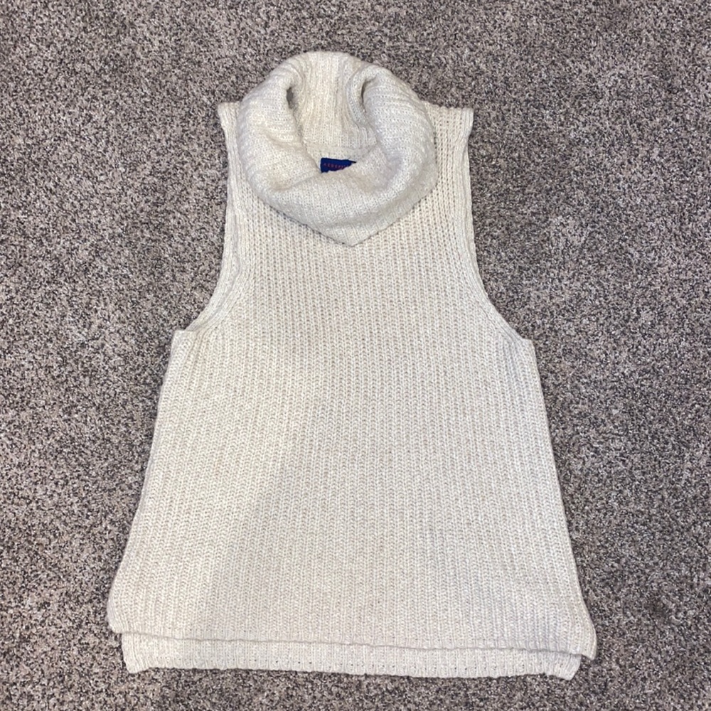 Cowl neck sleeveless cable sweater